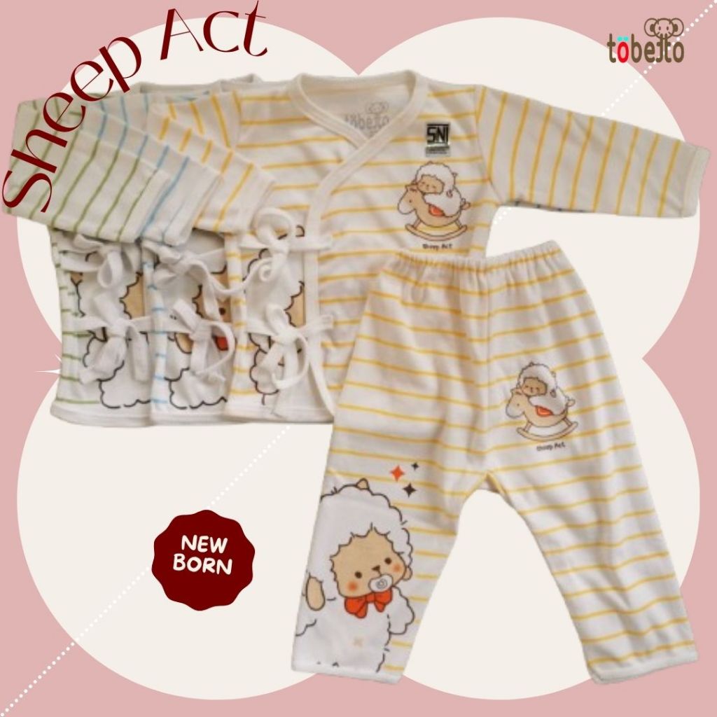 12 Pcs 6 Setel Kimono Bayi Newborn 0-3 Bulan Katun Adem TOBETTO