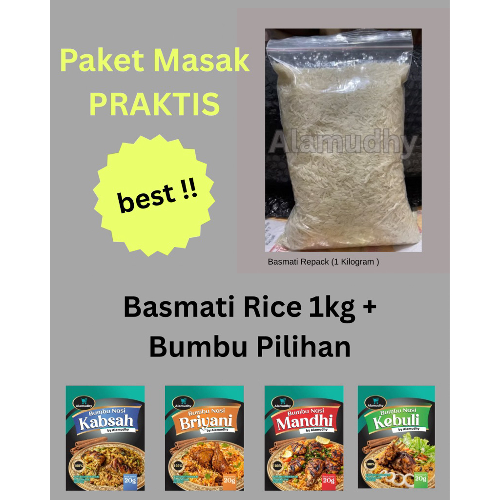 

Paket Lengkap Masakan Arab – Beras Basmati + Bumbu Kabsah/Mandi/kebuli/briyani Original (Siap Masak)