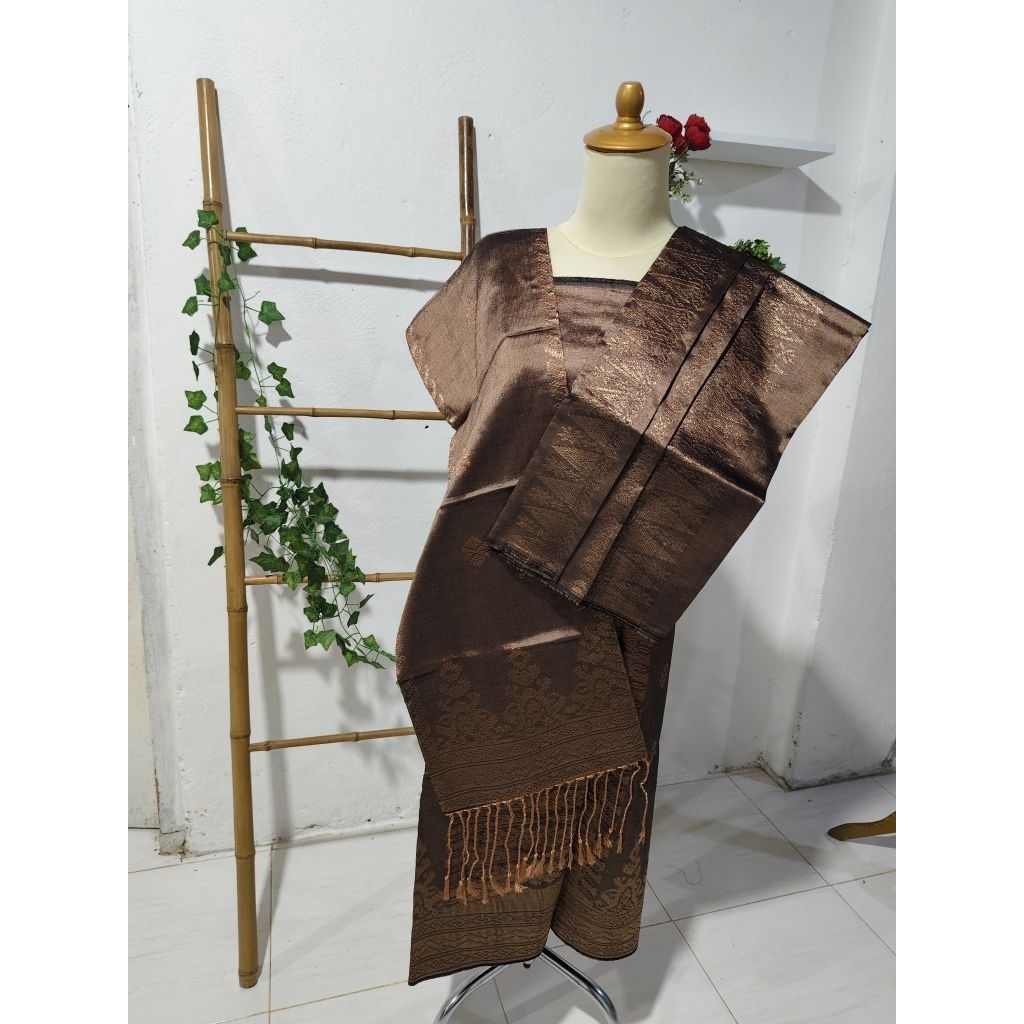 Songket Silungkang couple set warna coklat rosegold ( songket selendang + bahan baju)