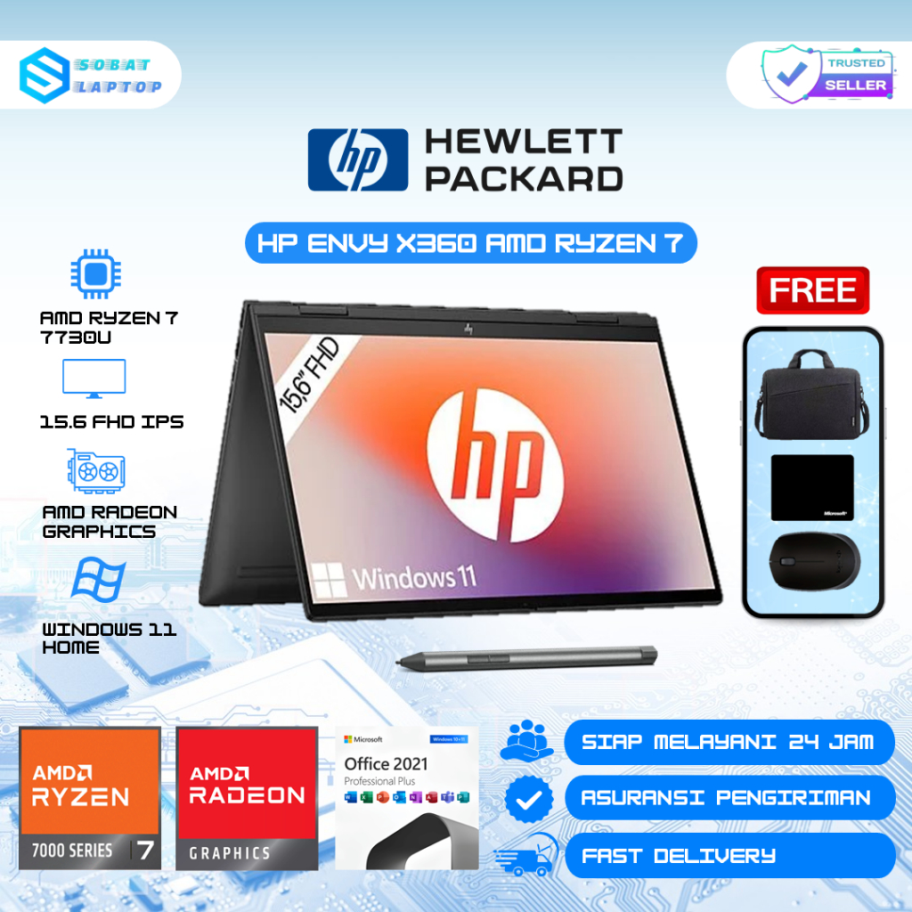 Laptop HP Envy X360 Amd Ryzen 7 7730U Ram 16GB 1TB Ssd 15.6" FHD IPS Touch Windows 11 Home