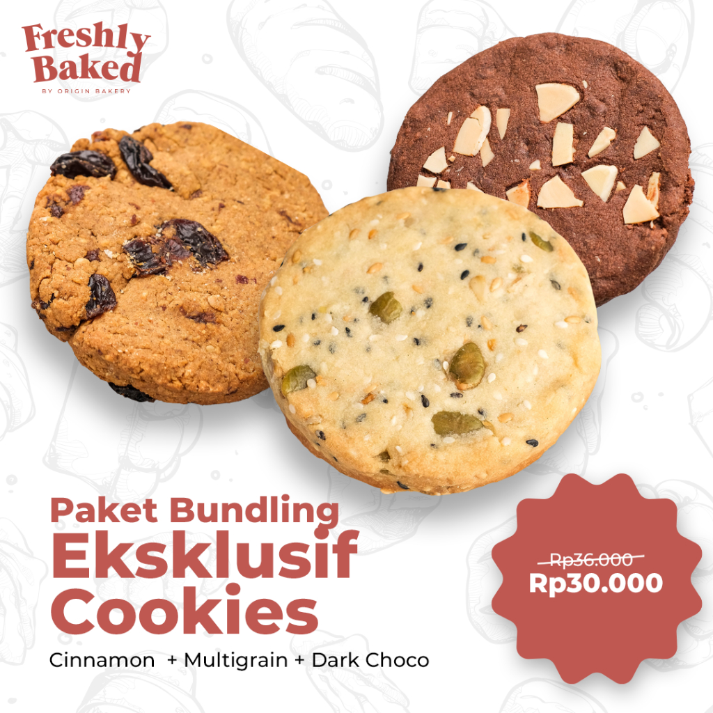 

Eksklusif Bundling Cookies: Gluten Free Cinnamon Raisin Cookies + Dark Choco Cookies + Multigrain Cookies - Single Pack