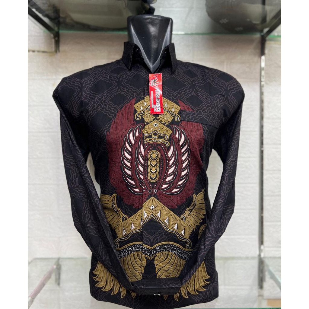Grosir Batik Jakarta,Premium Lengan Panjang Cowok Warna Hitam Merah Coklat