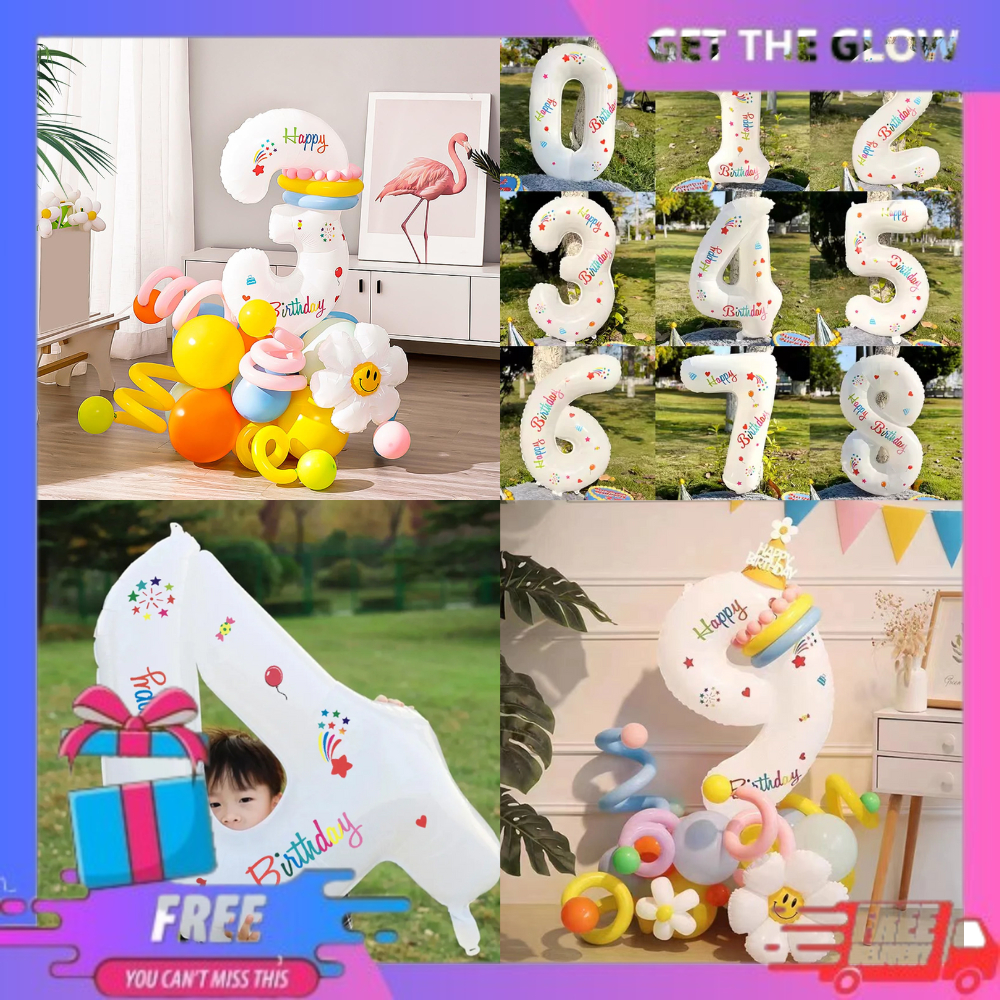 Balon Foil Angka Jumbo 80cm Warna Putih HBD Balon Foil Angka 0-9 Jumbo Balon Hiasan Ulang Tahun Anak