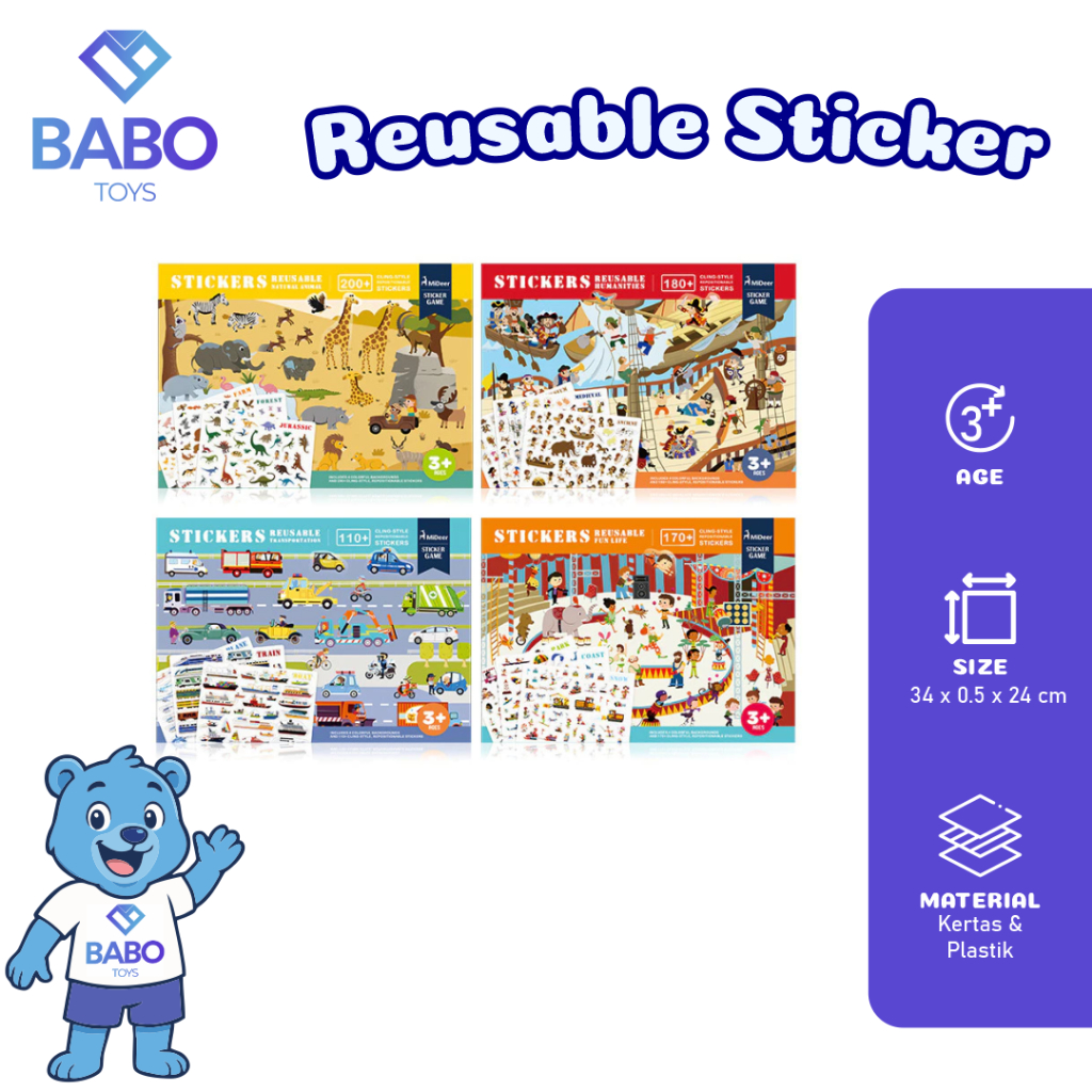 

Mideer Buku Stiker Edukasi Anak – Reusable Sticker Book Hewan, Kendaraan, Aktivitas, Sirkus | Mainan Edukasi Anak