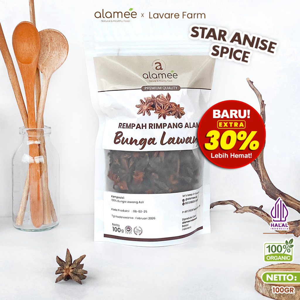 

ALAMEE Bunga Lawang Kering Pekak Star Anise Rempah Organik Alami Bumbu Seasoning Masakan Masak 100gr BUMA