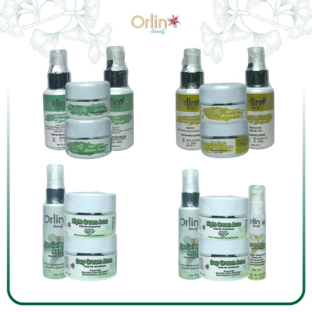 Orlin Beauty Skincare Paket Platinum Mencerahkan Wajah Kulit Glowing Kusam Skincare Bpom