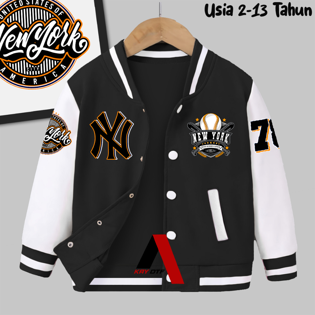 Disc Jaket Varsity Anak Logo Ny Baseball Laki Laki Perempuan Usia 2 - 13 Tahun Jacket Unisex Terbaru