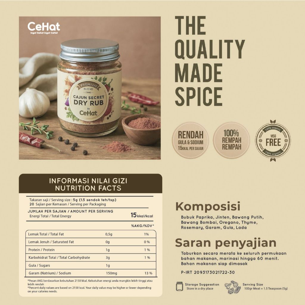

Cehat Dry Rub Marinasi Bumbu Rendah Kalori Daging Dada Ayam Ikan Non MSG 100g