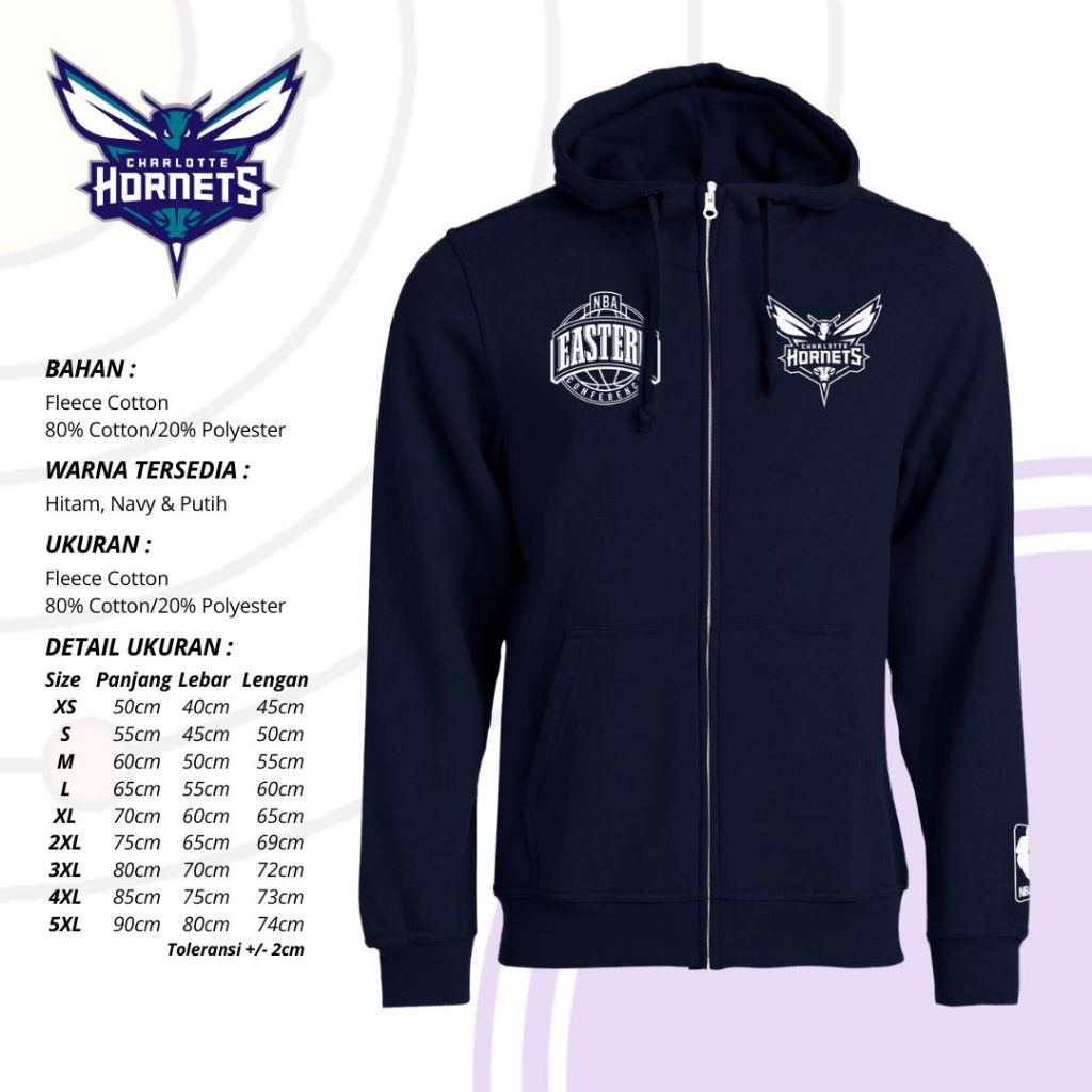 Hoodie Jumper Jaket HSCLO CHARLOTTE HORNETS HIGH FULL ZIPPER NAVY  Ready Warna Navy Big Size Bahan K