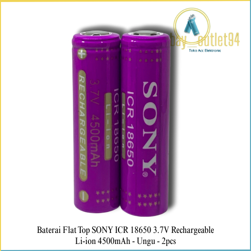 Batre/Baterai Flat Top SONY ICR 18650 3.7V Rechargeable Li-ion 4500mAh - Ungu - 2pcs