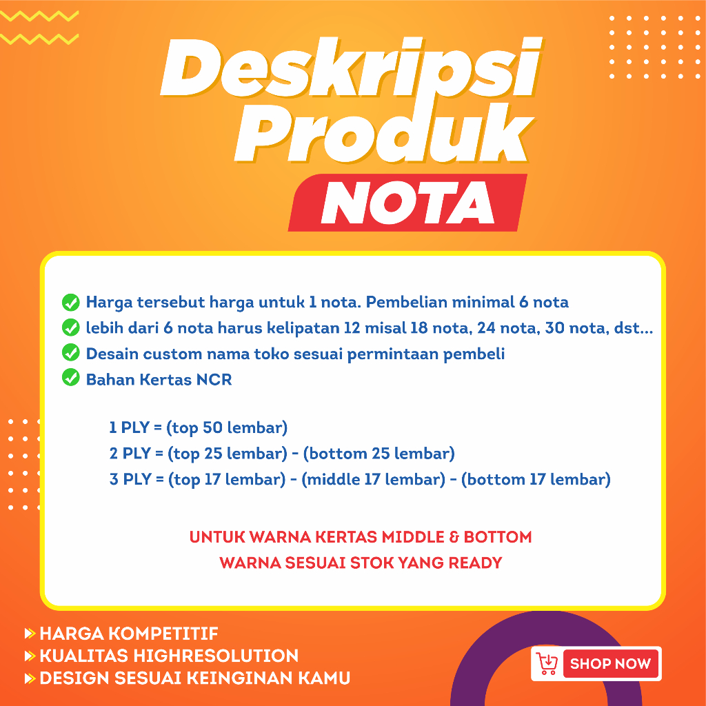 

Nota custom warna 1/6 folio isi 50lbr
