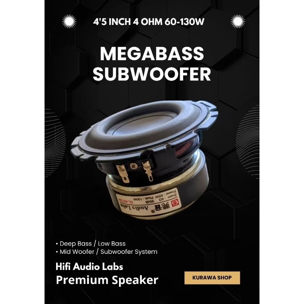 Speaker 4,5 Inch Subwoofer MegaBass 130W 4ohm Hifi Audio Labs