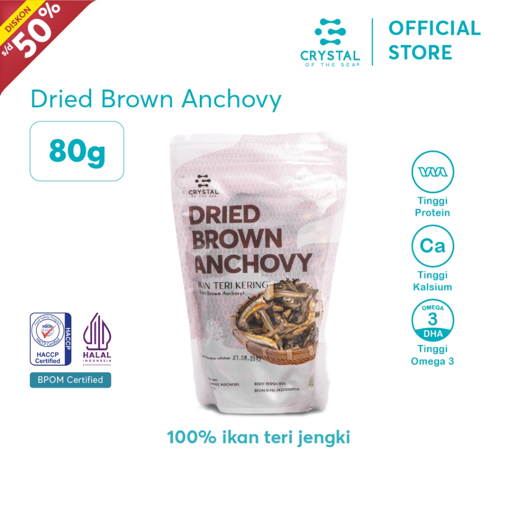 

CRYSTAL OF THE SEA Dried Brown Anchovy Ikan Teri Jengki Halal BPOM 80GR Kering Murni Food Lauk MPASI NON Pengawet 011