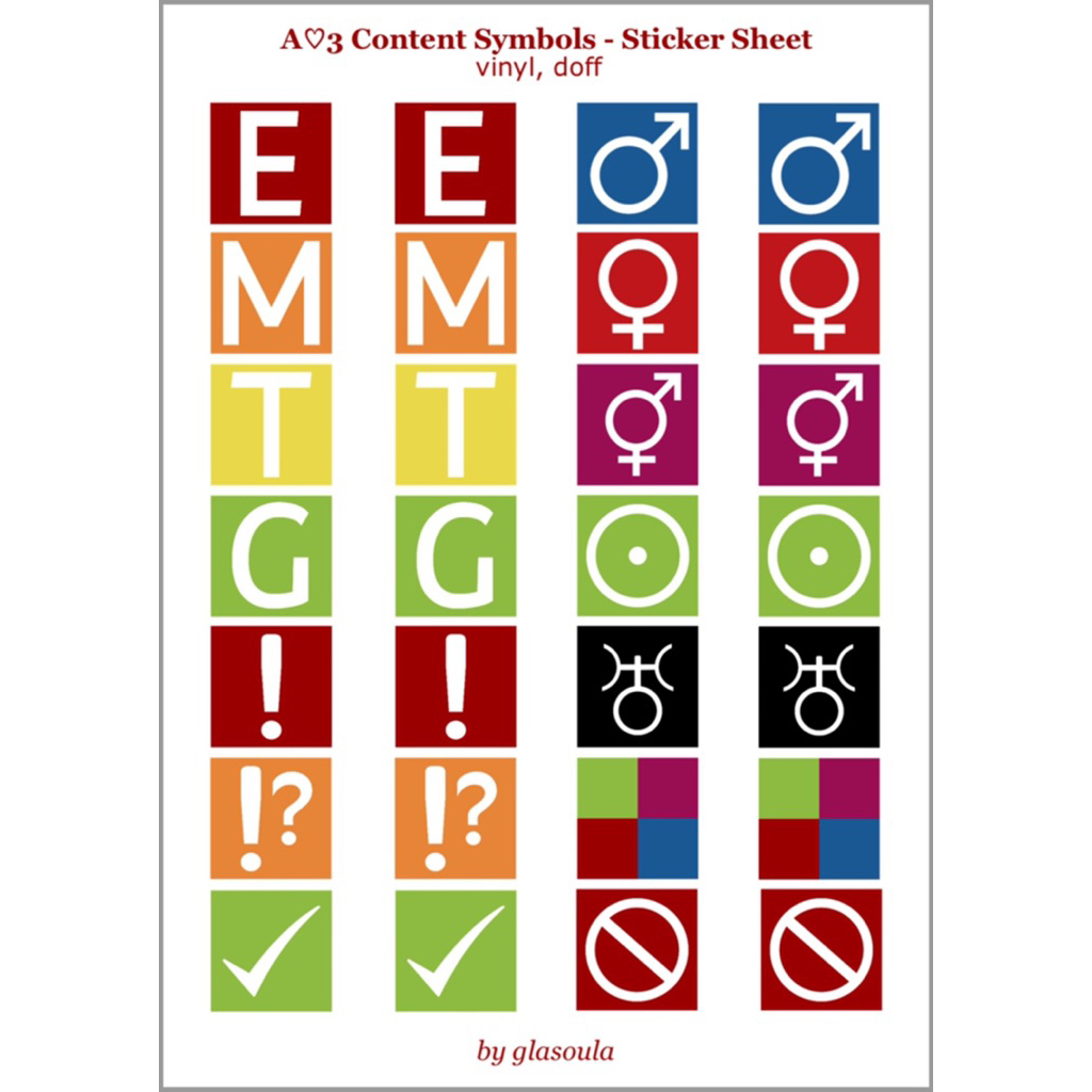 

A♡3 CONTENT SYMBOLS - Sticker sheet by Glasoula