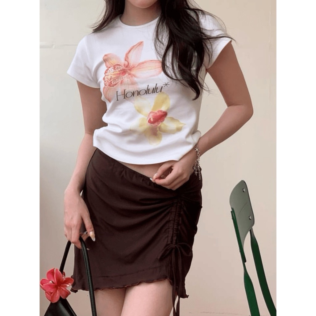 JKTEE Mini Crop Top - love poem flower | Baby Tee Kaos Crop Pendek Premium Wanita Crew Neck Slim-Fit
