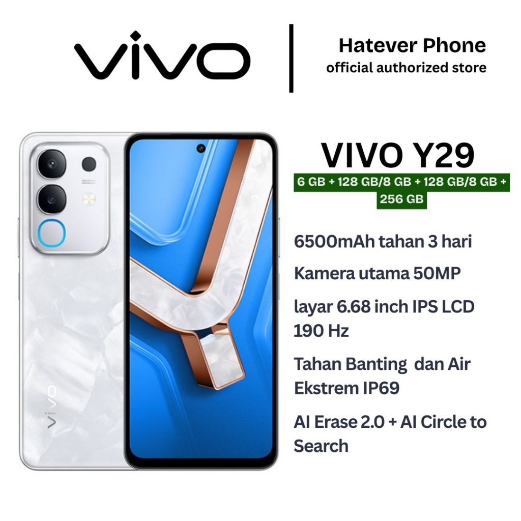 VIVO Y29 5G - RAM 6/8GB, ROM 128/256GB, Baterai 6500mAh, Kamera 50MP, Garansi Resmi"