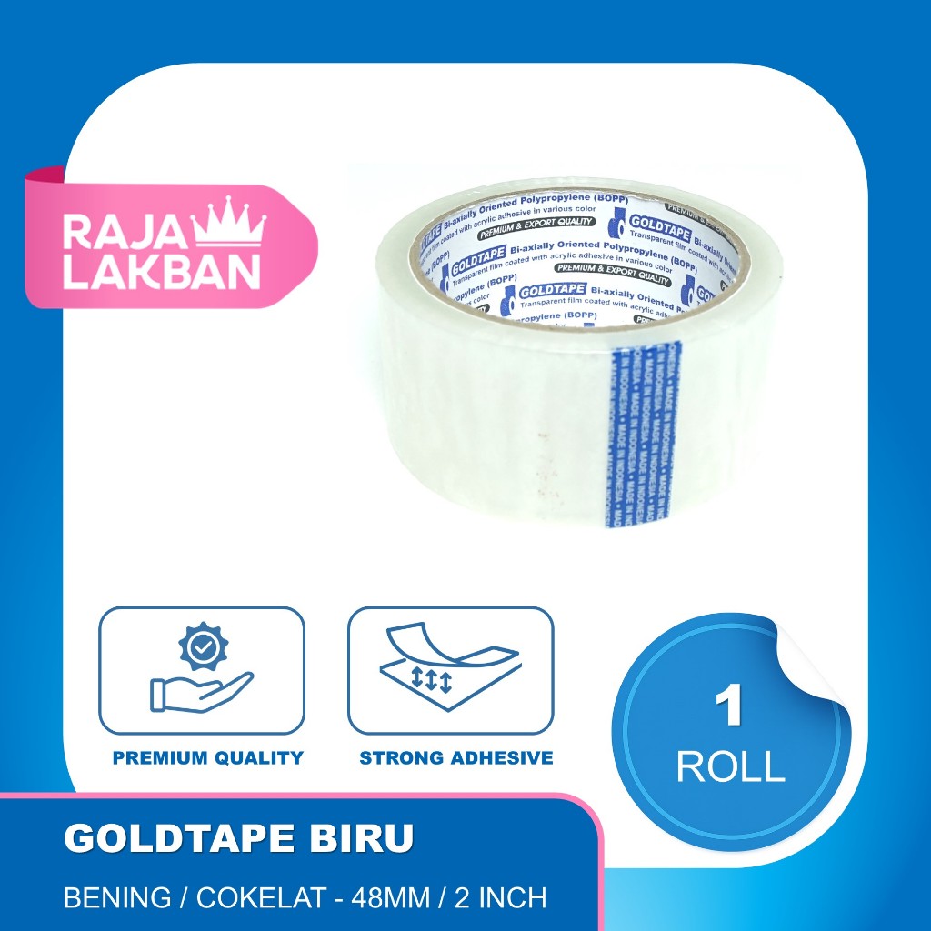 

Plakban Lakban Bening OPP Goldtape Core Biru 2 inch 48mm 72 Yard - Bening & Coklat - Roll