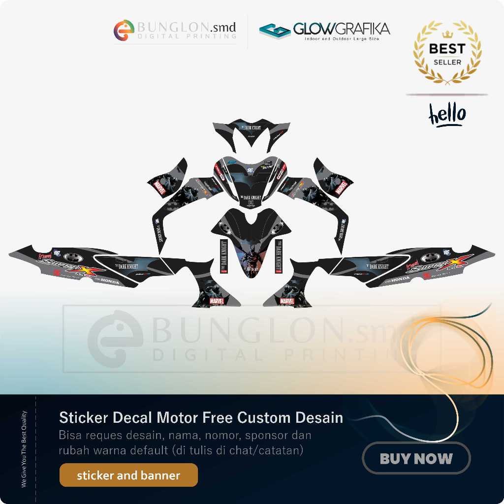 DECAL STIKER MOTOR CUSTOM HONDA SUPRA X 125 EDISI BATMAN