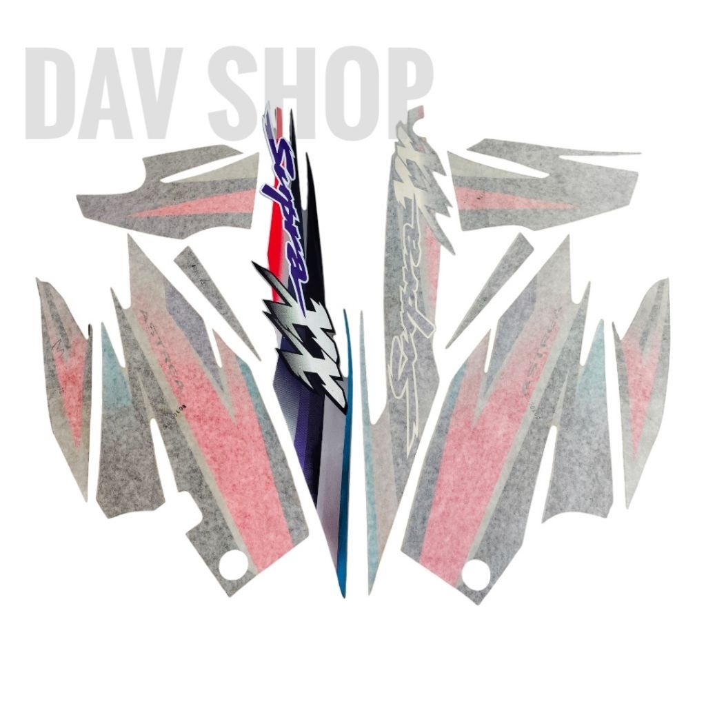 LIST/GRAPHIC/STRIPING BODY SET HONDA SUPRA XX KOPLING SILVER VIOLET 2001 NOS LAMINASI ASLI ORIGINAL