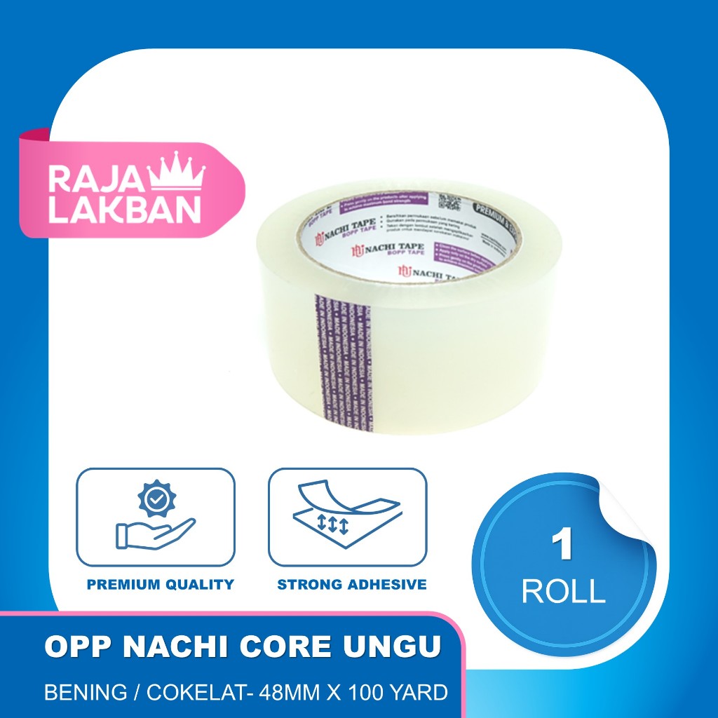 

Plakban Lakban Nachi OPP Core Ungu Violet Premium 2 inch 48mm 100 Yard Bening & Coklat - Roll