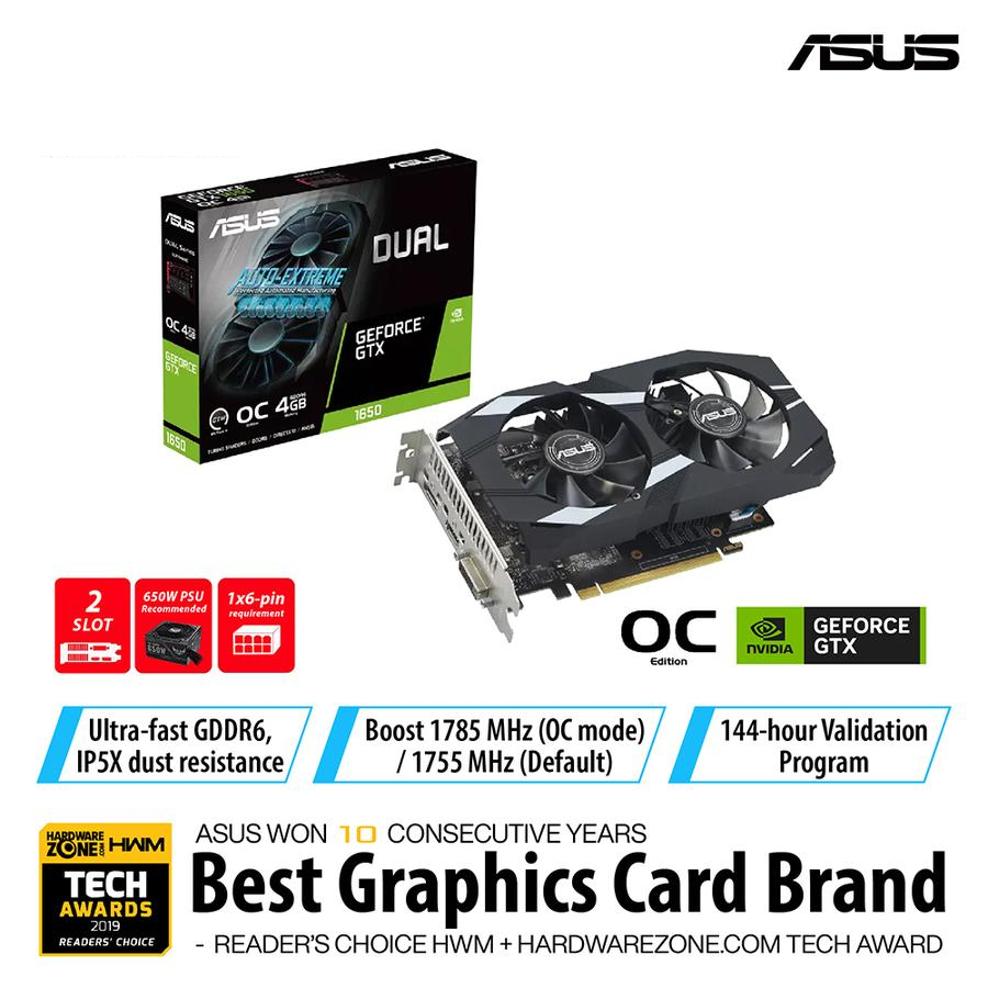 ASUS DUAL GTX 1650 4G EVO OC GDDR6 1650 4GB 128BIT VGA CARD NVIDIA