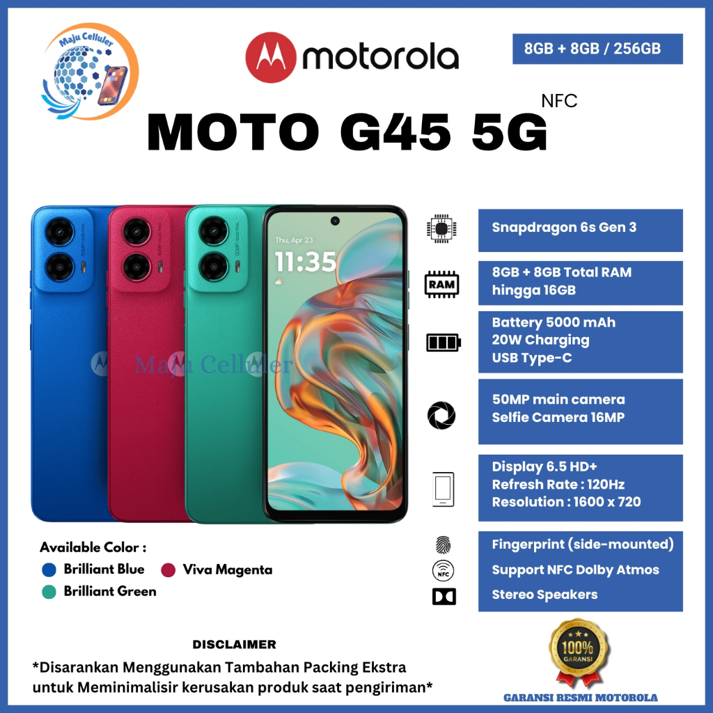 HP Motorola Moto G45 5G NFC 8GB / 256GB (GARANSI RESMI MOTOROLA 1 TAHUN)