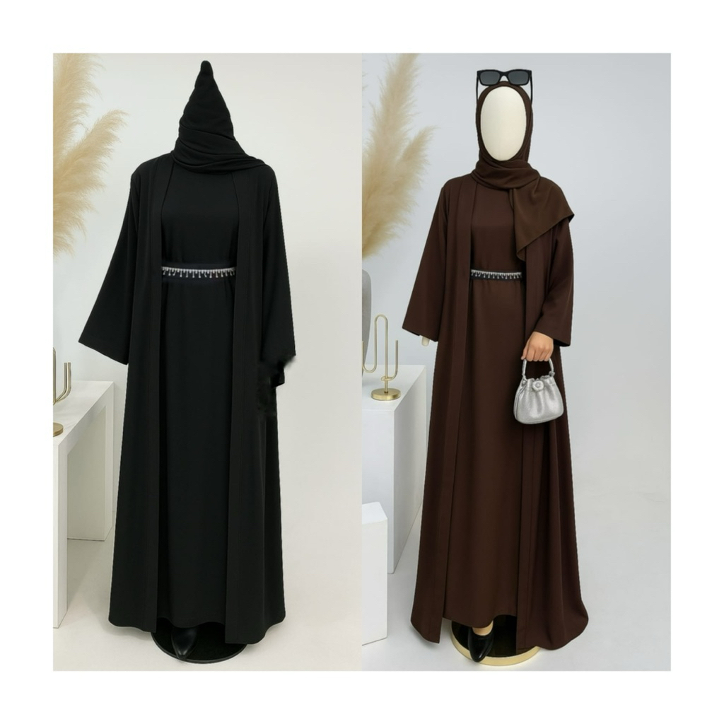 Almeerabutik~ Gaun Abaya Afrika Elegan Kancing Dubai Premium