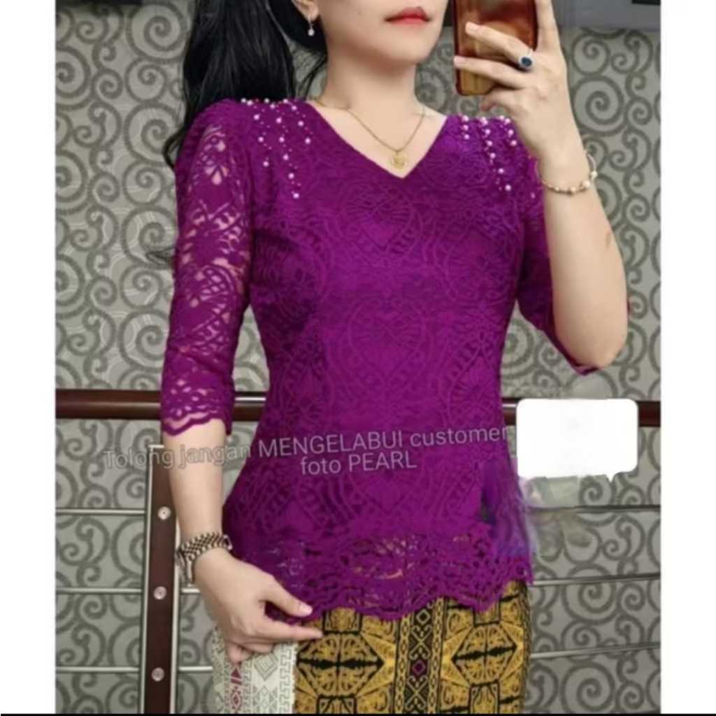 Bluss Semi Brokat/Baju Kebaya Pesta Payet/Bluss Brokat Wanita Kekinian