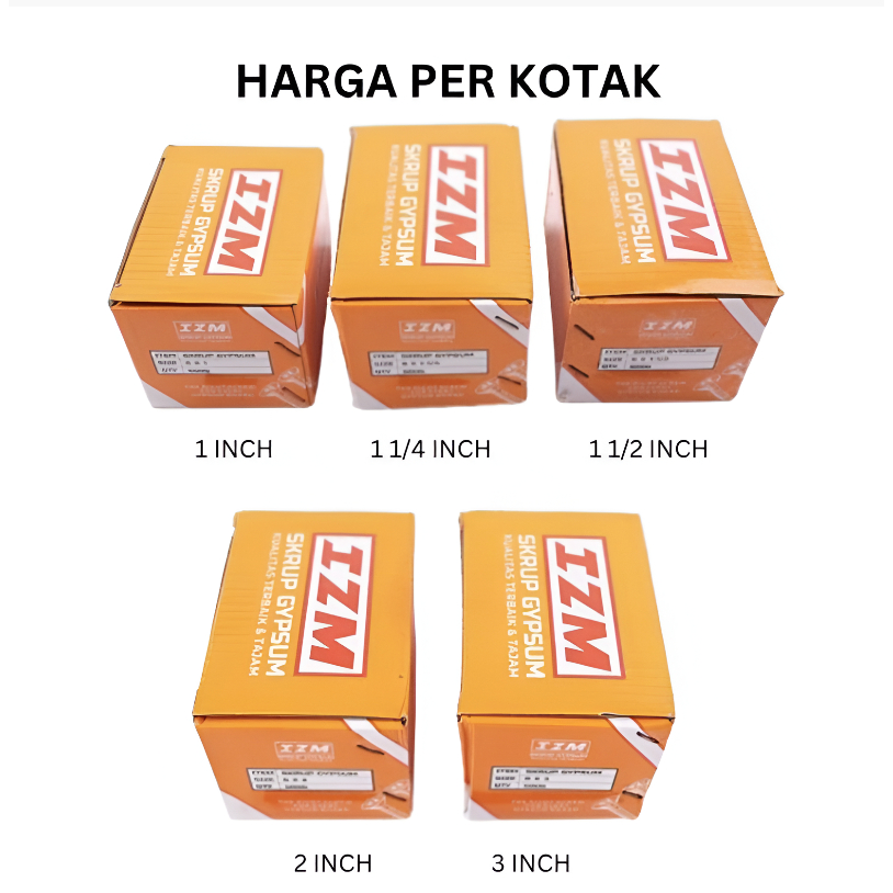 Skrup Gypsum IZM Sekrup Gipsum Hitam Baja Baut Mur 3/4 1 1/4 1/2 2 3 Inch Inci 1Inch 1/2Inch 1/4Inch