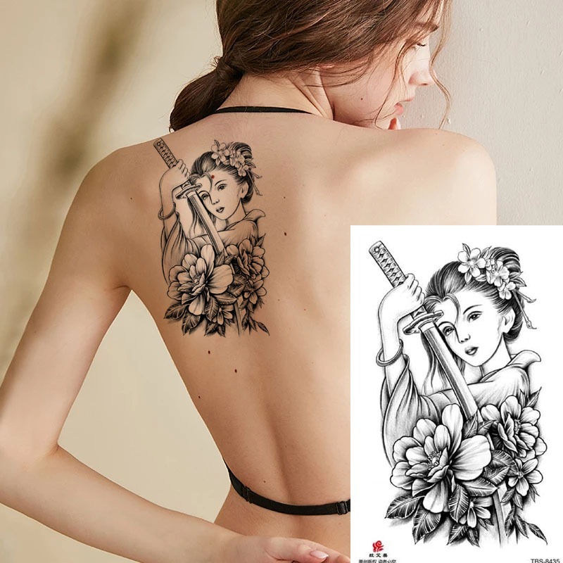 ZARIL Tato Temporer Tatto Temporary TBS-8435 WANITA & SAMURAI size 19x12cm tato basic tahan 2-5hari