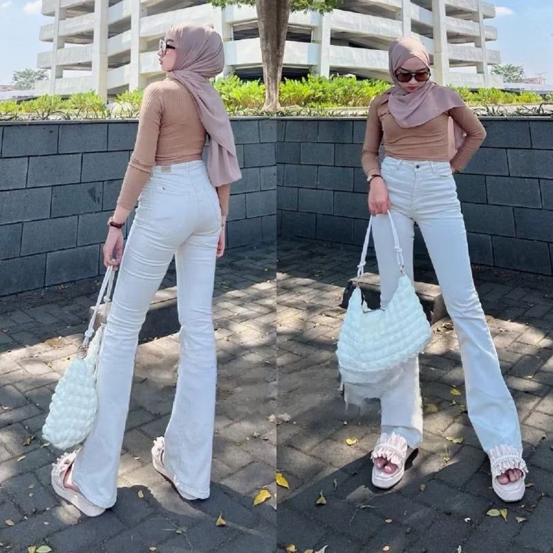 Highwaist Cutbray Putih Jeans Wanita - Celana Panjang Denim Wanita Cutbray Jeans High Waist Kekinian