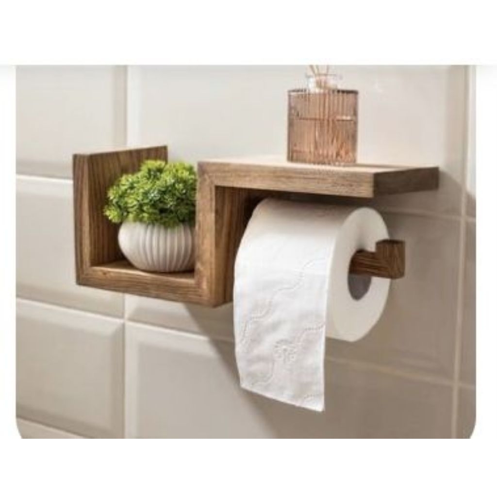 Tempat Roll Tisu Gulung Tempel Dinding Kayu Jati