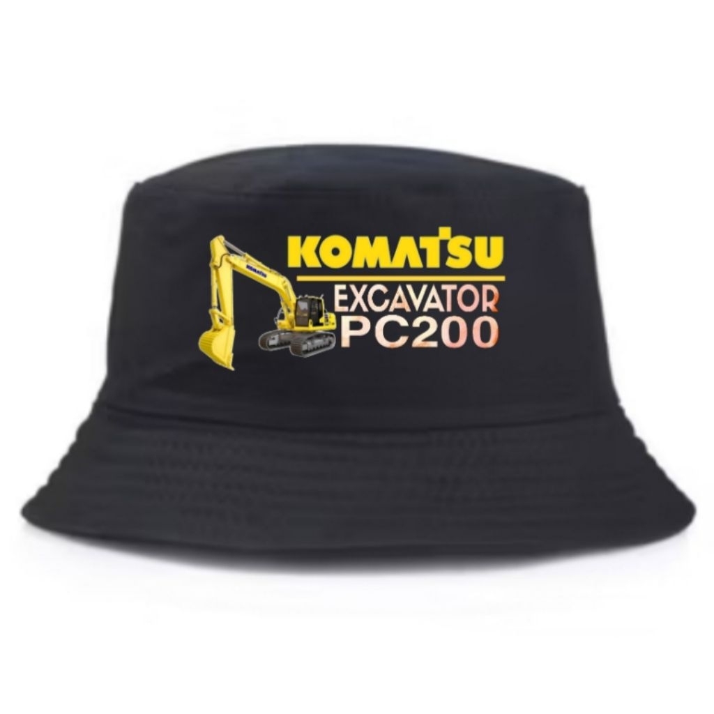 Topi Bucket hat excavator Komatsu pc200 sablon DTF