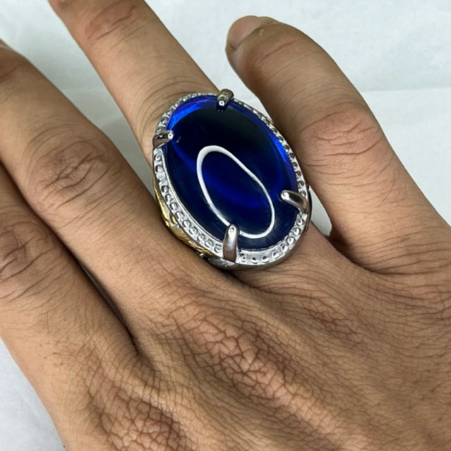 Akik permata blue king safir top jumbo ring titanium
