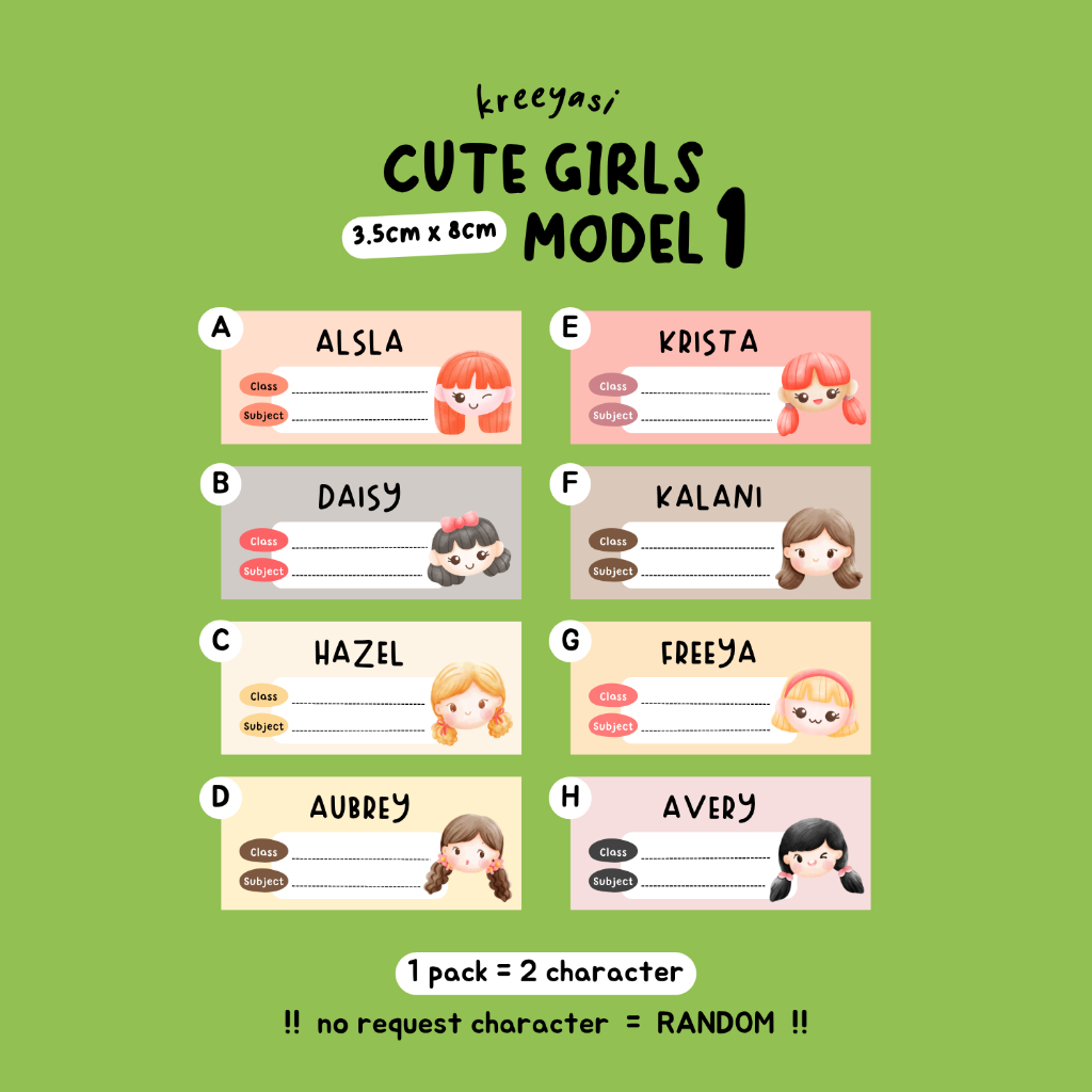 

20pcs CUTE GIRLS - Stiker Label Buku - Kreeyasi x Stikoo