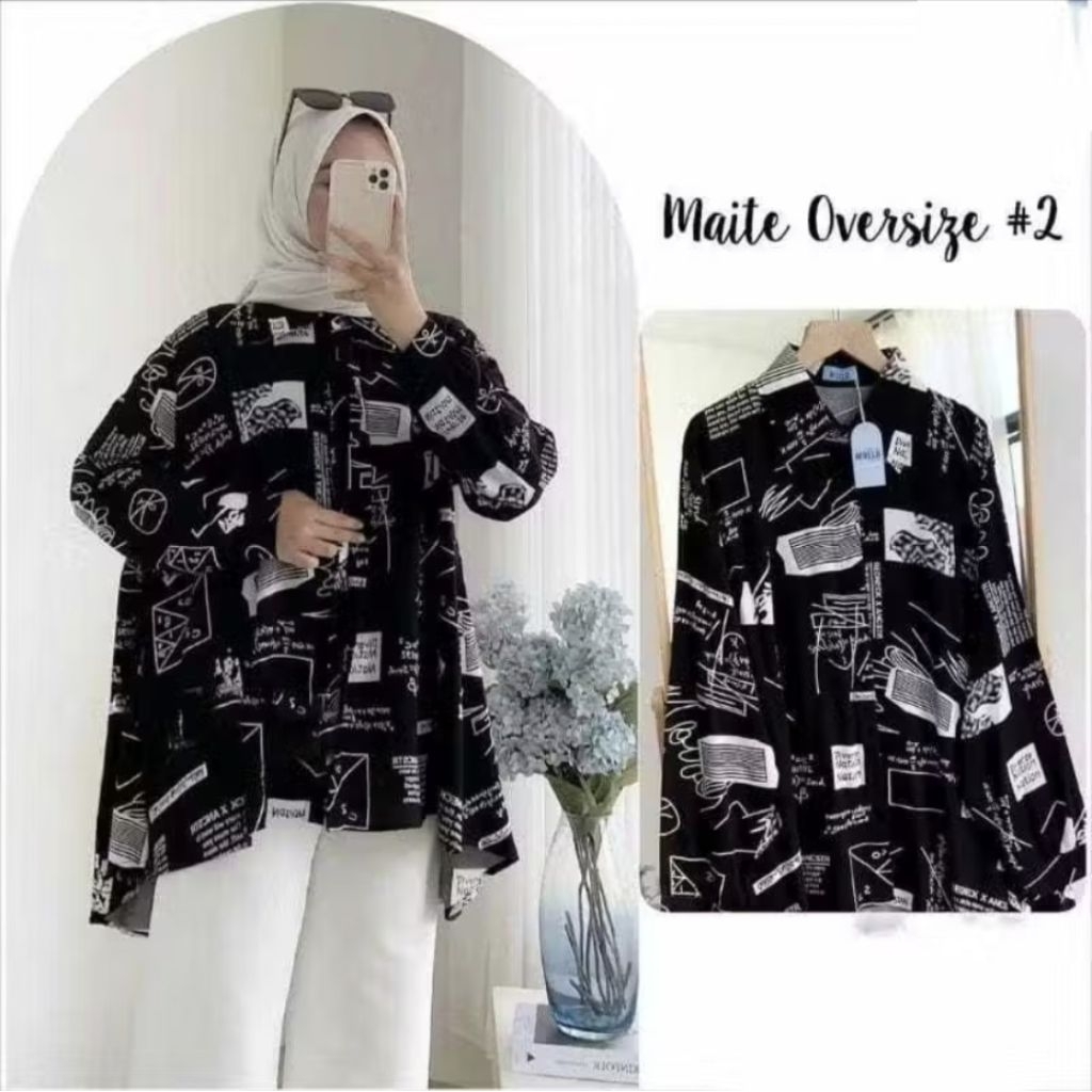 KEMEJA RAYON WANITA HAWAI OVERSIZE - KEMEJA RAYON MOTIF ABSTRAK JUMBO