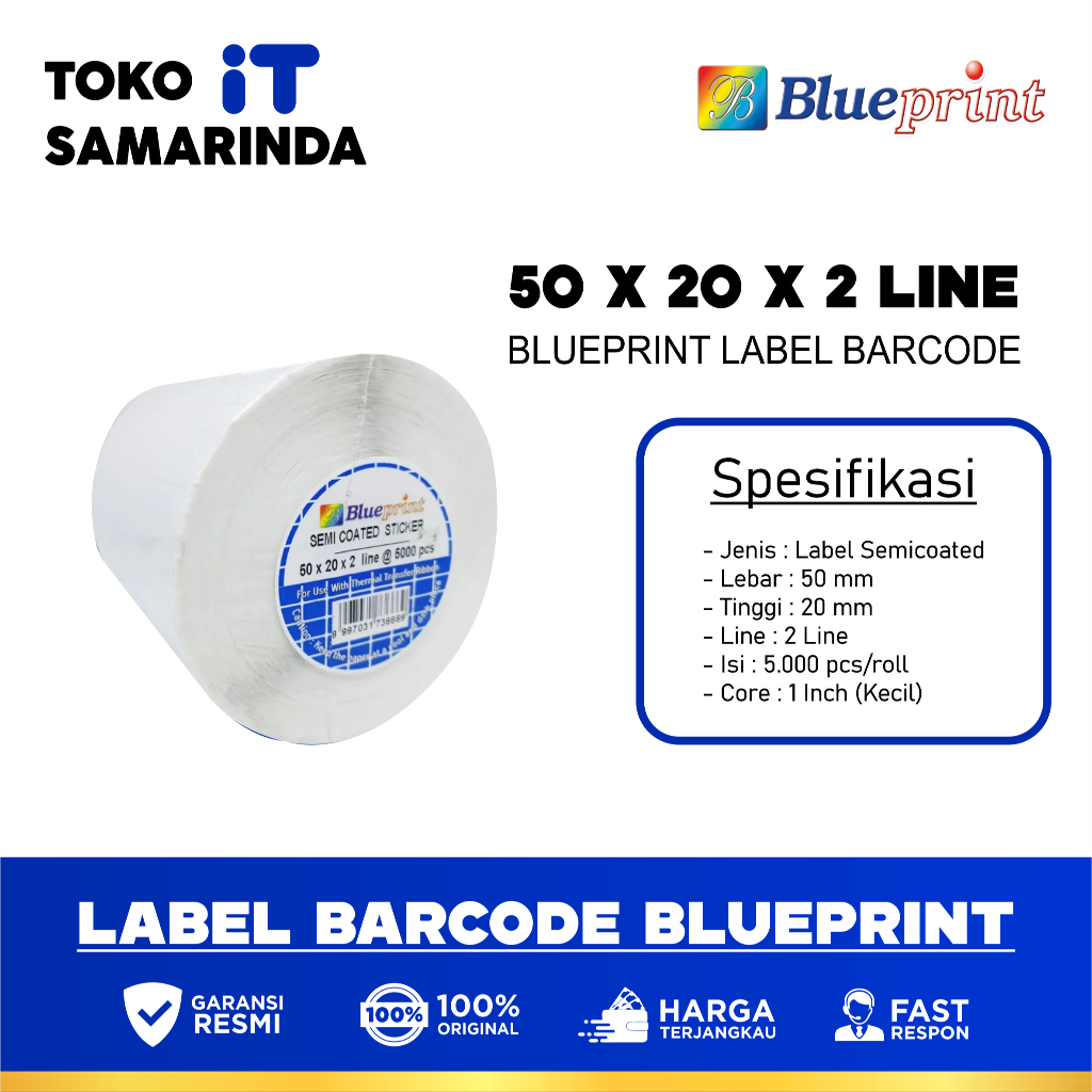 

Sticker label Barcode 50x20x2 Line Semi Coated BLUEPRINT isi 5000Pcs