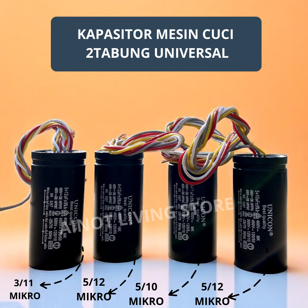[ALS] Kapasitor Mesin cuci 2 tabung - Kapasitor mesin cuci universal 2 tabung - Kapasitor mesin cuci