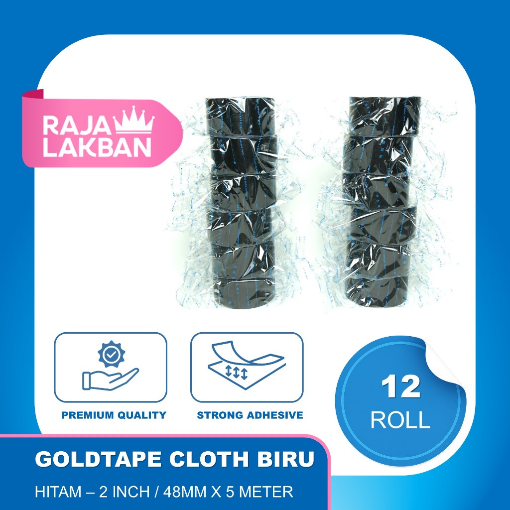

RB Cloth Tape Lakban Kain Goldtape Core Biru 1 Inch 24mm, 1,5 Inch 36mm, 2 Inch 48mm - Hitam - LUSIN