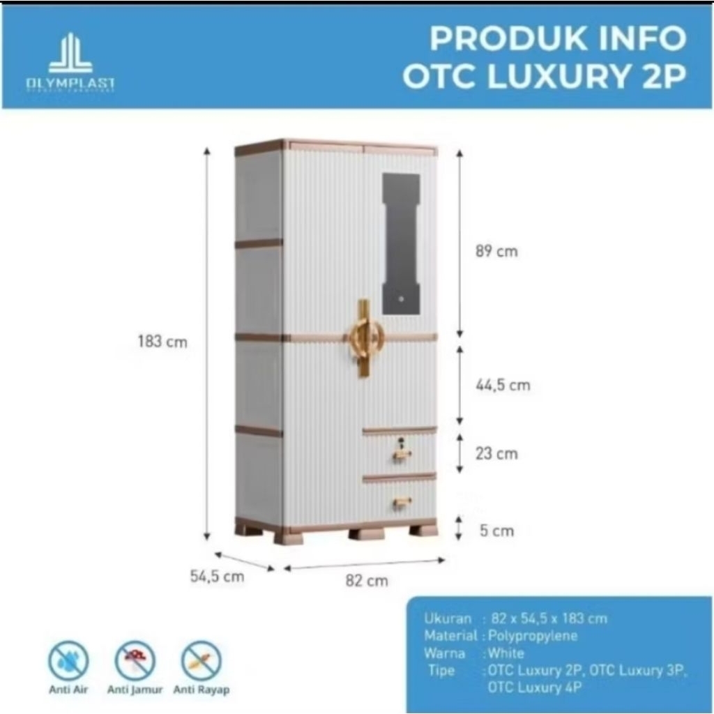 Olymplast OTC Luxury 2 pintu gantung gamis / Lemari pakaian plastik / Lemari baju plastik premium