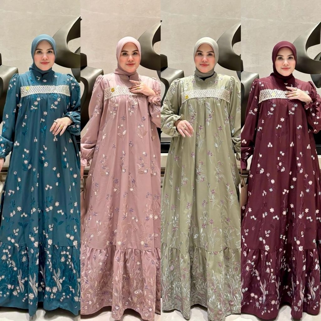NABILA GAMIS EDISI HARI RAYA bahan katun full bordir timbul ( ORIGINAL) edisi lebaran/set terkini/se