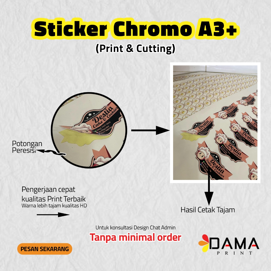 

Cetak Stiker A3+ / Stiker Cromo / Stiker Cutting / Stiker Cromo Cutting / Stiker Label