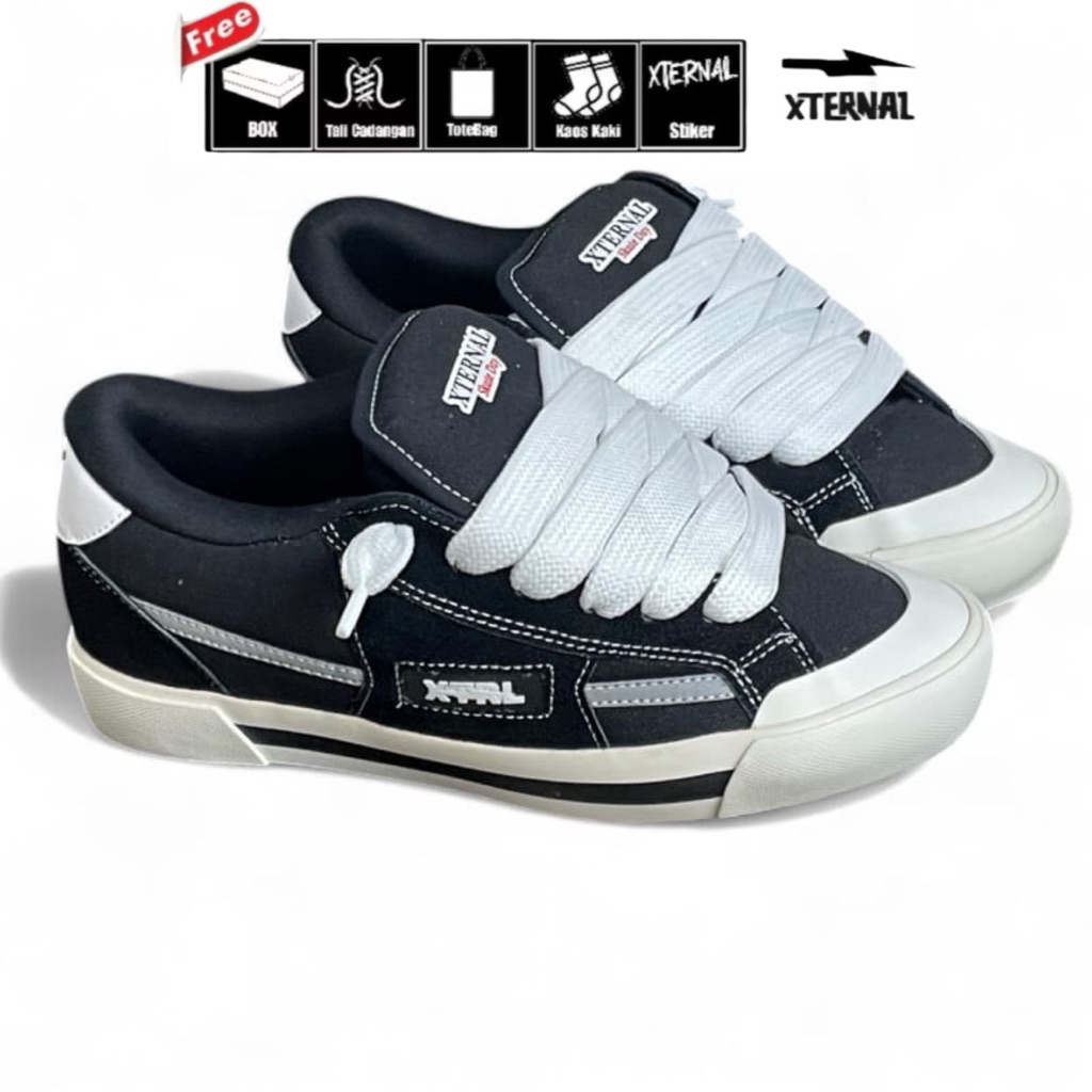 Sepatu Sneakers Fat Shoes XternalStepSure Skateboard Gemuk Reflective Black White Sepatu Gemuk Sneak