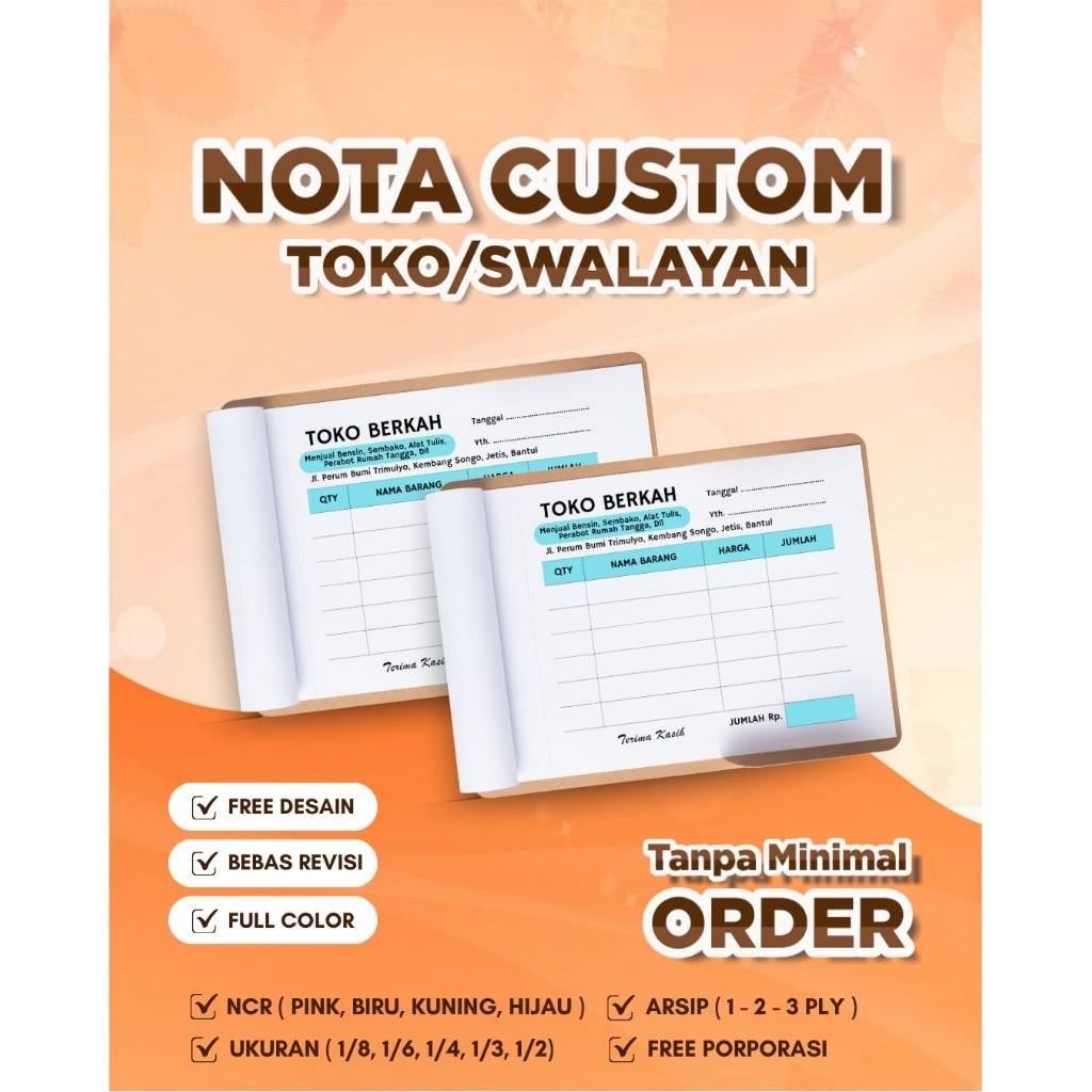 

NOTA TOKO | NOTA SWALAYAN | NOTA TOSERBA | NOTA WARUNG | NOTA SATUAN | NOTA ECERAN | NOTA CUSTOM | NOTA JOGJA | NOTA SLEMAN | CETAK NOTA | BIKIN NOTA | NOTA FULL COLOR