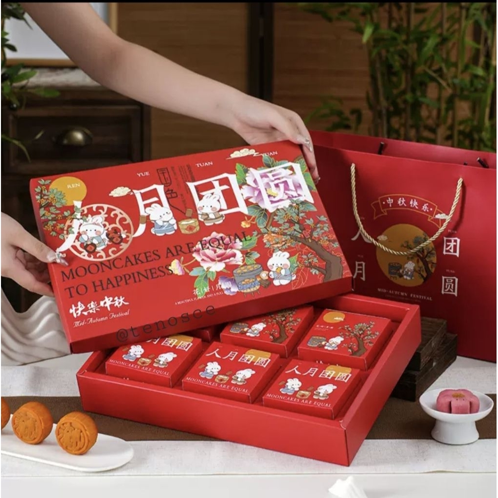 

Set 6pcs Box + Tas + Box Mini Kotak Mooncake 100gr Kue Bulan Moon Cake Hampers Baking Parcel Autumn Festival