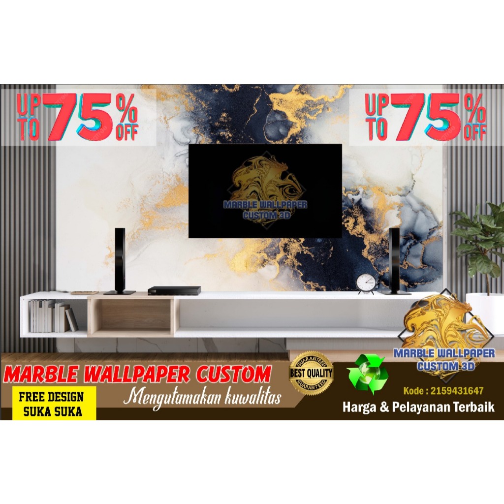 Wallpaper Custom 3D Tema Marmer | Wallpaper Dining Room Marmer | Wallpaper Ruang Makan Marmer | Wall