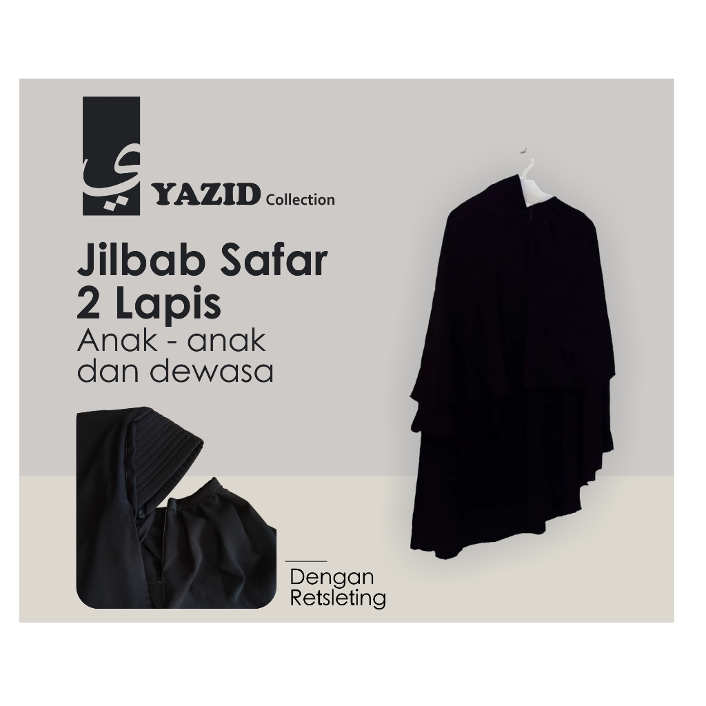 jilbab anak / jilbab cadar anak / jilbab safar anak cadar rits jetblack bonanza