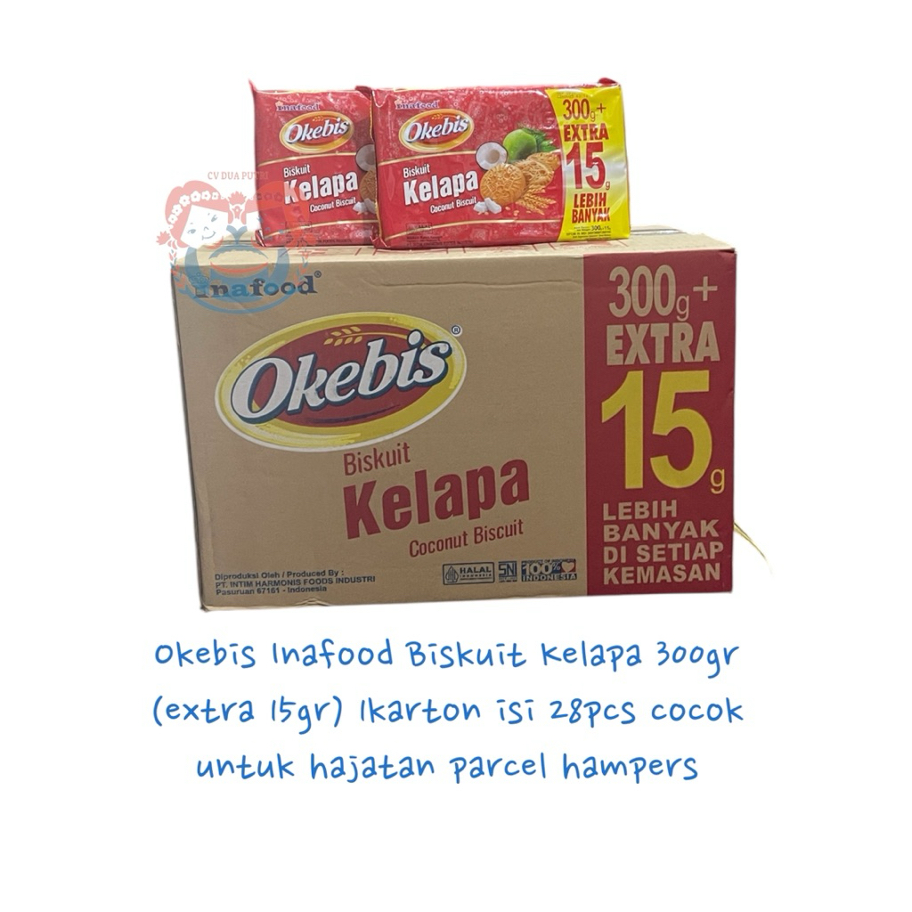 

inafood Okebis Biskuit Kelapa 300gr extra 15gr (kemasan karton isi 28pcs) untuk hajatan parcel hampers