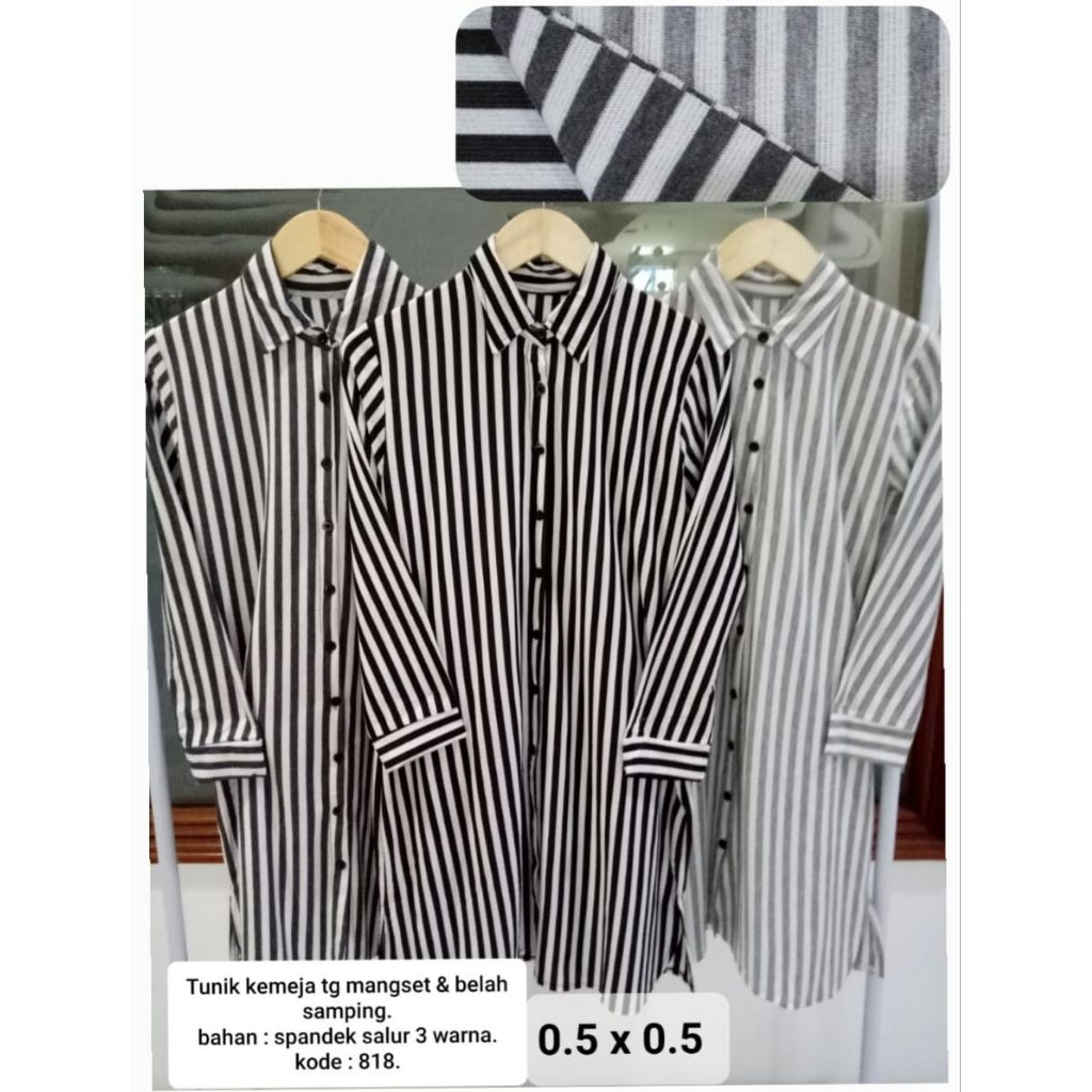 Tunik Kemeja Salur | Tunik Salur | Kemeja Salur wanita Bahan Spandek