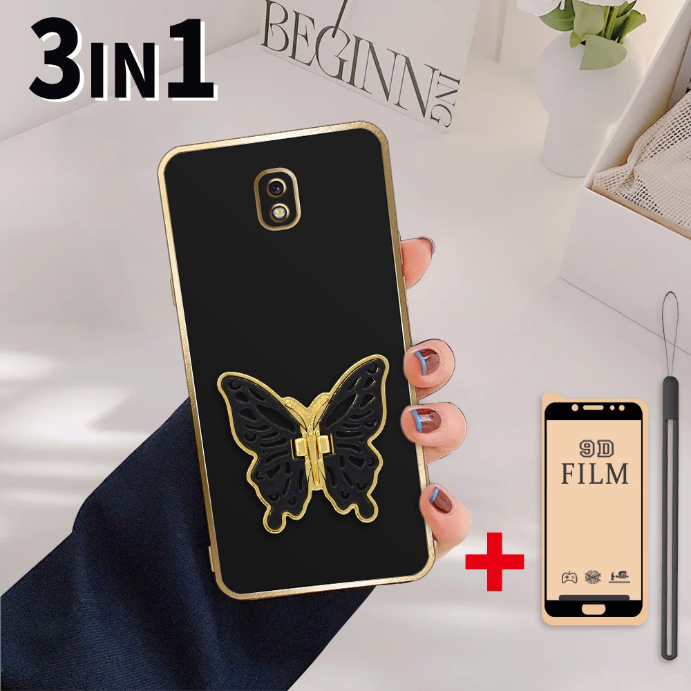 [3 in 1 PAKET] Case Samsung J7 Pro J7 2017 With Stand Holder Kupu Softcase Casing Premium dengan Pel